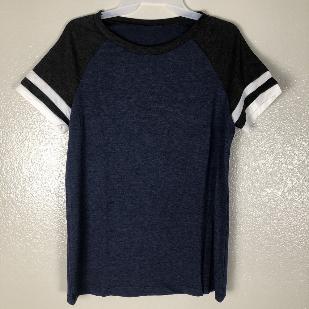 Women's Summer Loose Fit Tunic neck T-Shirt Short Sleeve Casual Tops Navy Small